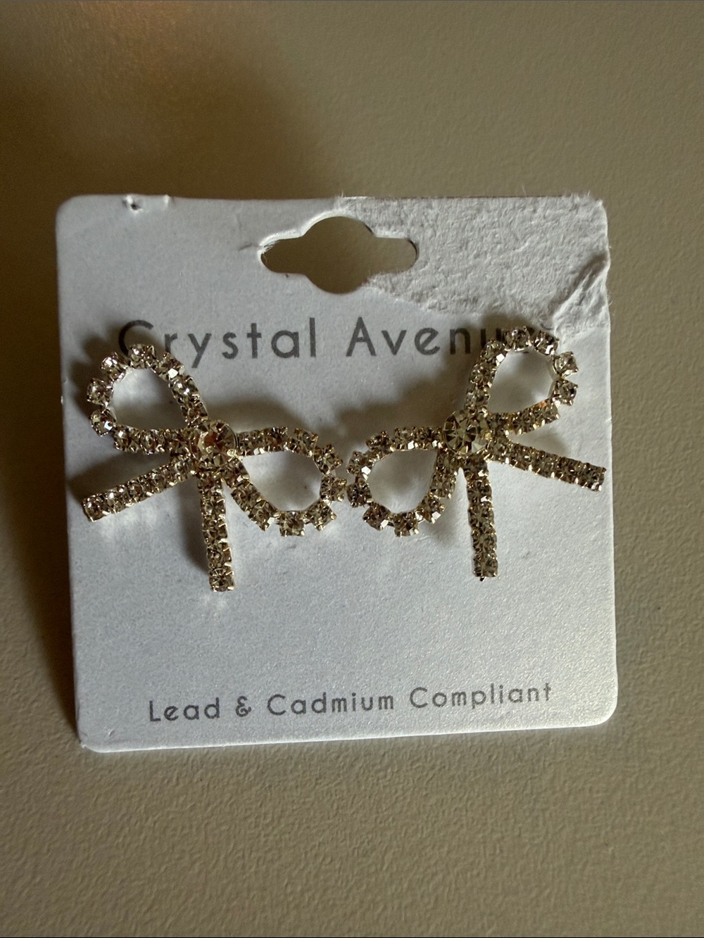 Crystal Avenue Gold Bow Rhinestone Earrings